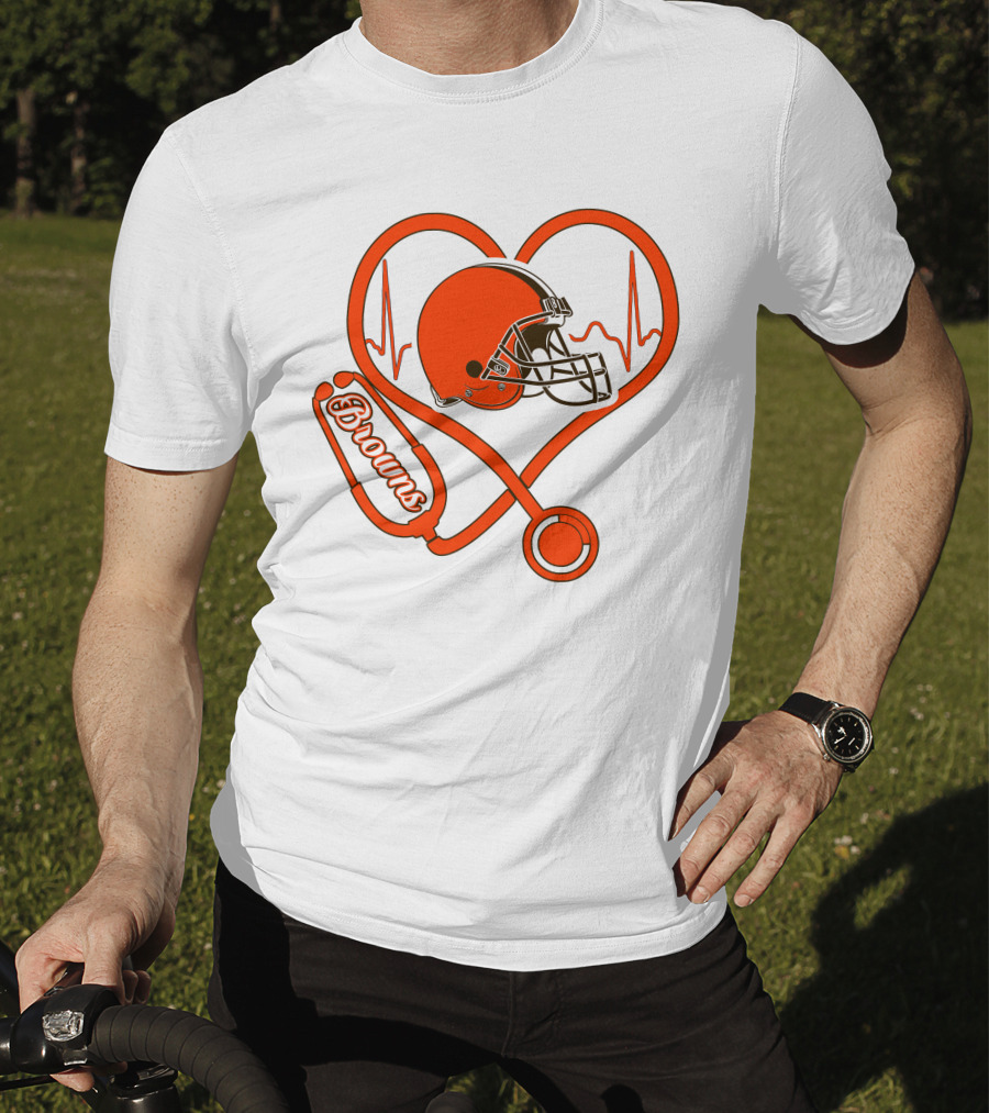 Nurse Heartbeat Stethoscope Cleveland Browns Helmet T-Shirt