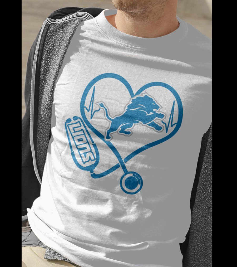 Nurse Heartbeat Stethoscope Detroit Lions T-Shirt