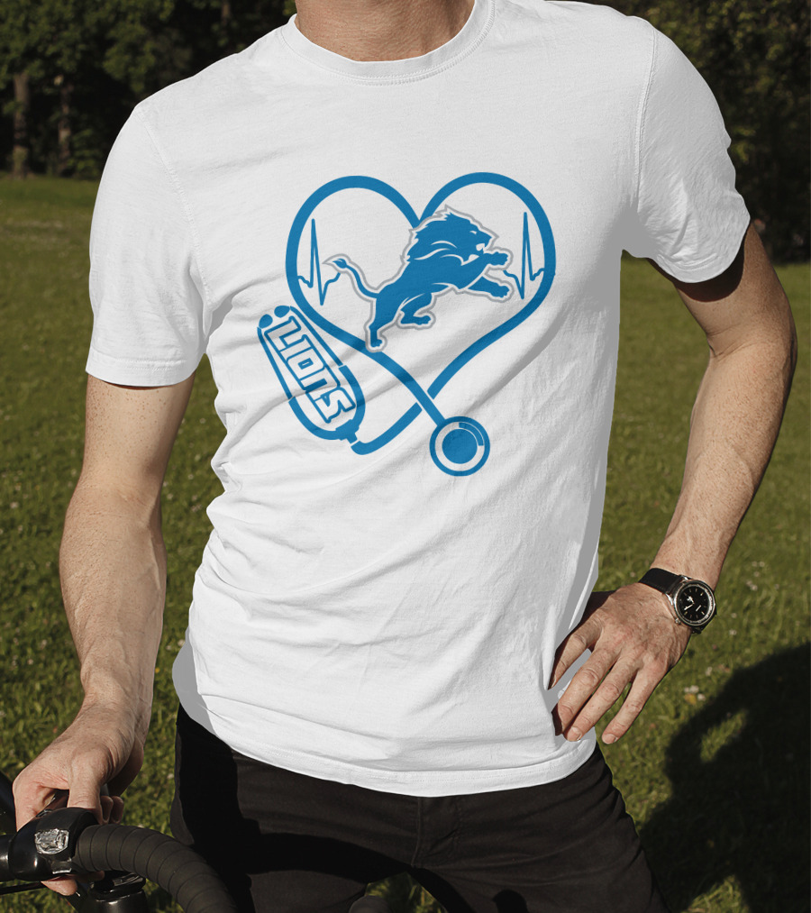 Nurse Heartbeat Stethoscope Detroit Lions T-Shirt