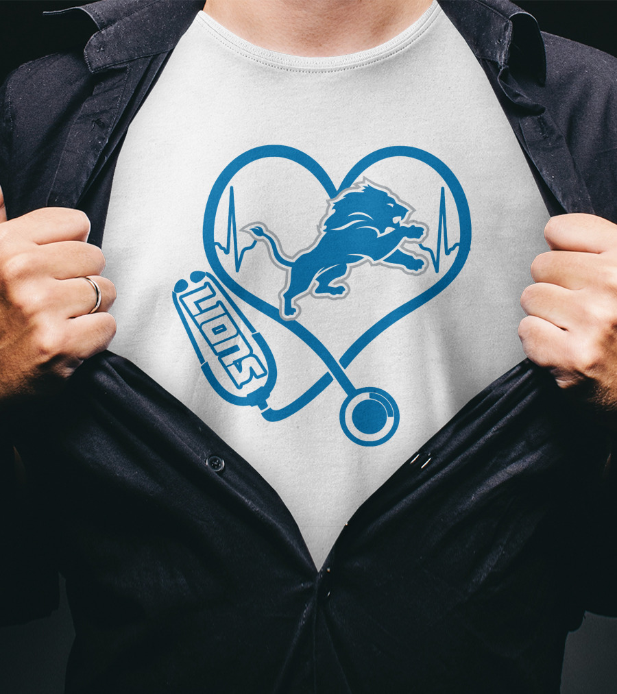 Nurse Heartbeat Stethoscope Detroit Lions T-Shirt