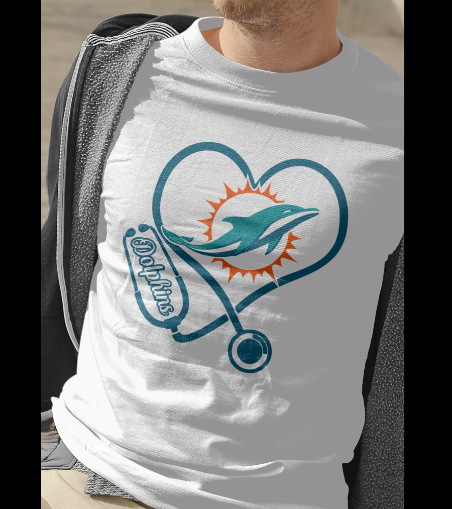 Nurse Heartbeat Miami Dolphins Stethoscope T-Shirt