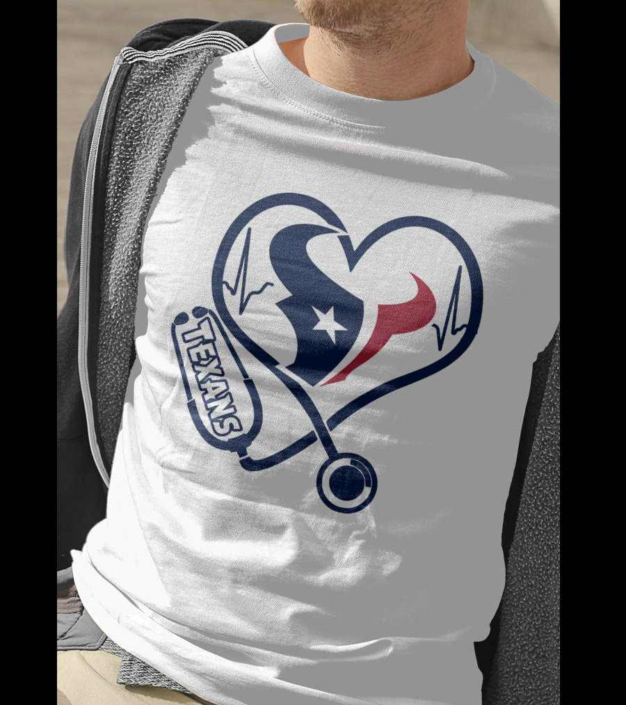 Nurse Houston Texans Heartbeat Stethoscope T-Shirt