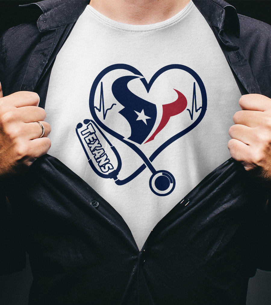 Nurse Houston Texans Heartbeat Stethoscope T-Shirt