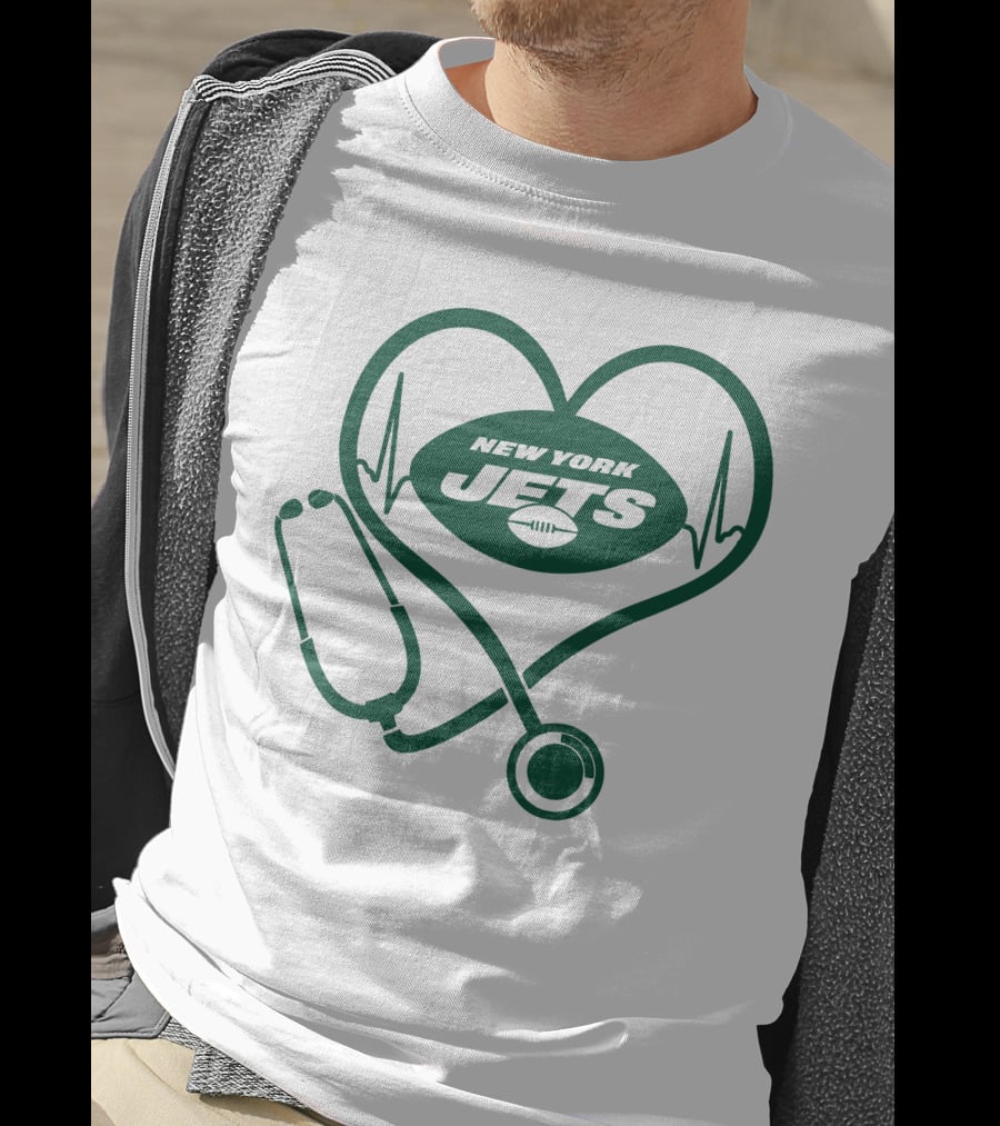 New York Jets Heartbeat Stethoscope Nurse T-Shirt
