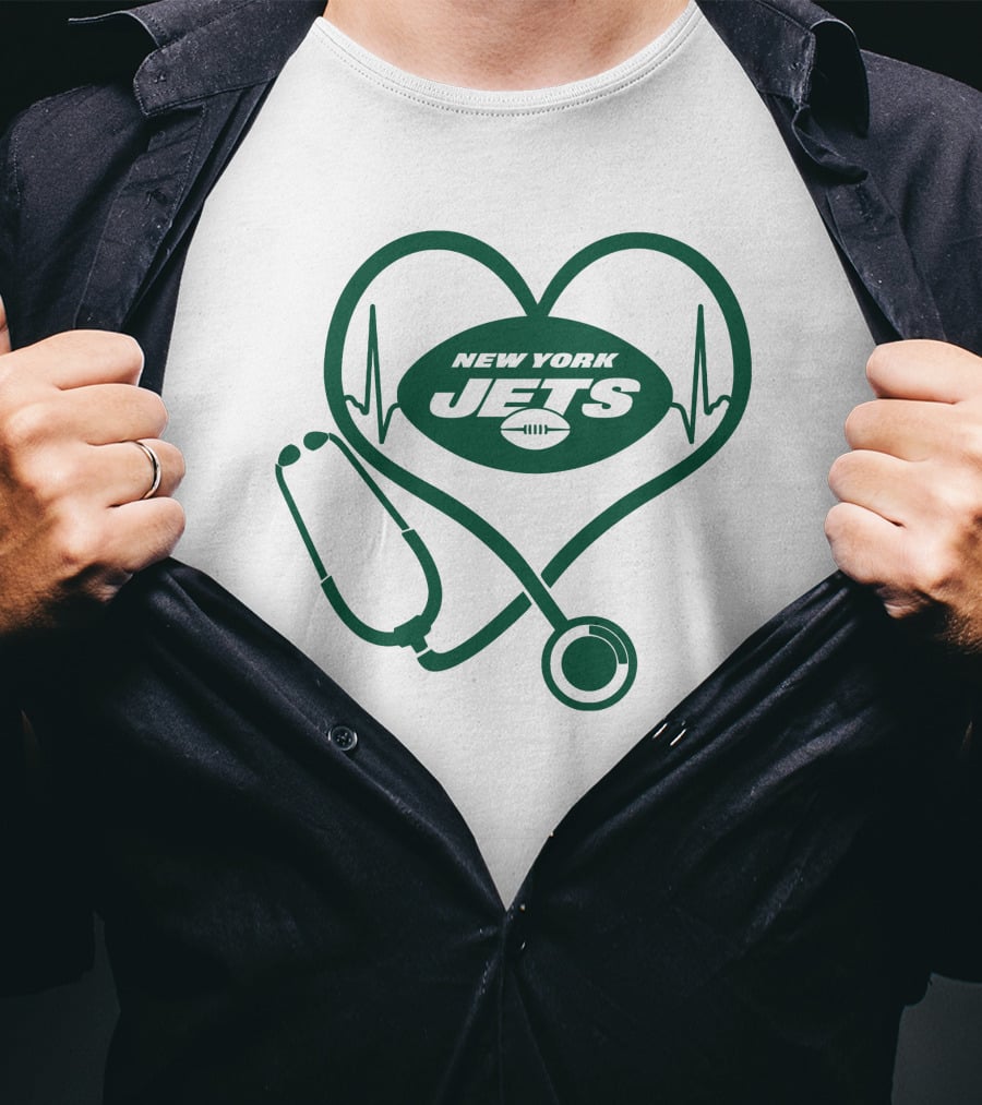 New York Jets Heartbeat Stethoscope Nurse T-Shirt