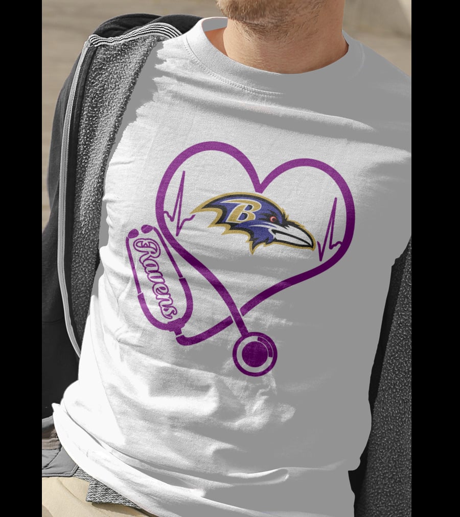 Baltimore Ravens Nurse Heartbeat Stethoscope Emblem T-Shirt