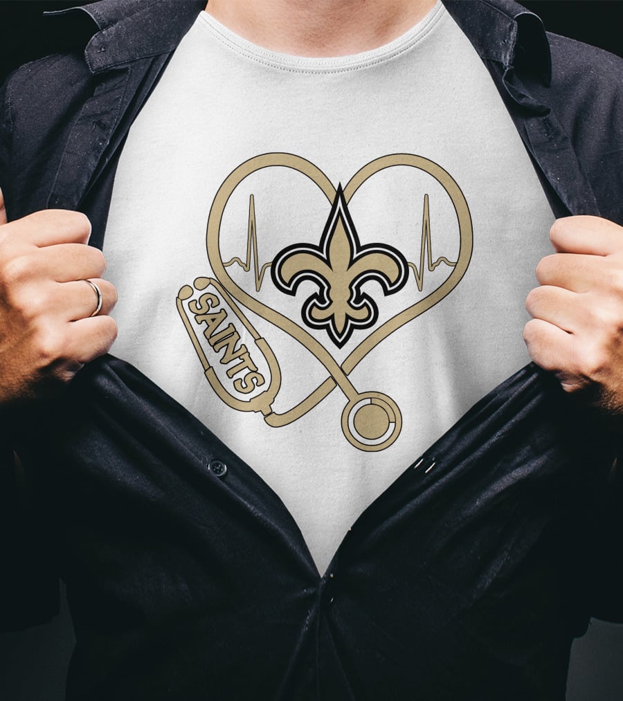 Nurse Heartbeat Stethoscope Saints Fleur-de-lis T-Shirt