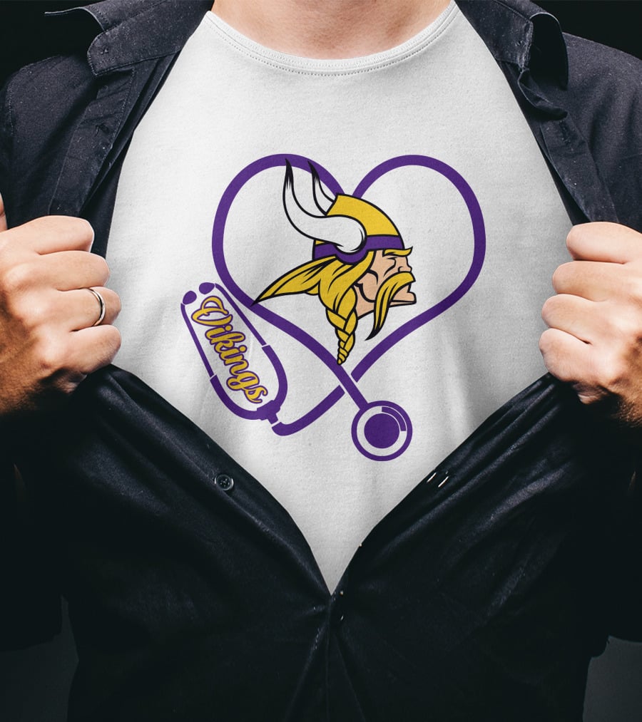 Minnesota Vikings Nurse Heart Stethoscope T-Shirt