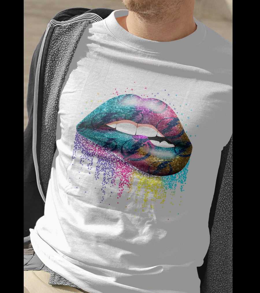 Lip Tampa Bay Lightning Glitter Gradient Sparkle Lips T-Shirt