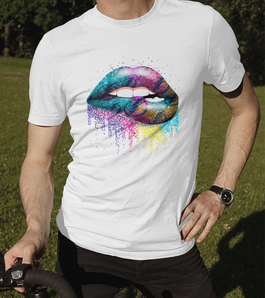 Lip Tampa Bay Lightning Glitter Gradient Sparkle Lips T-Shirt