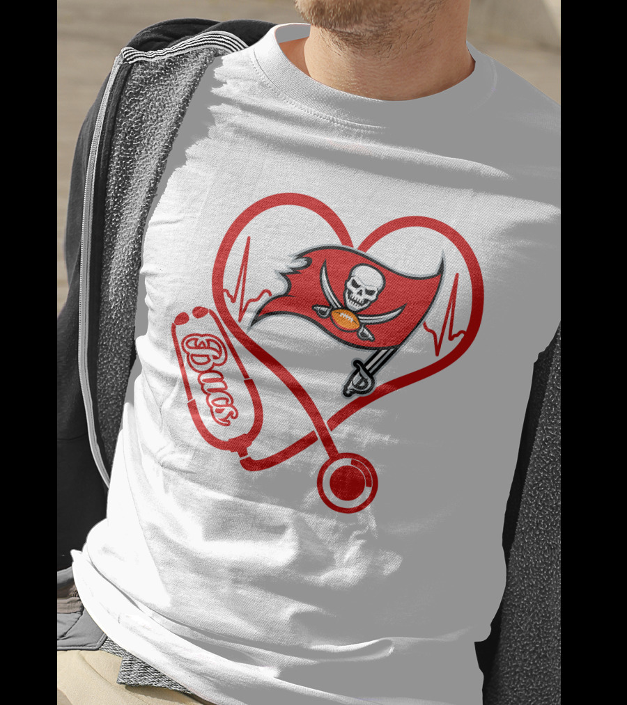 Bucs Heartbeat Nurse Stethoscope Pirate Flag T-Shirt