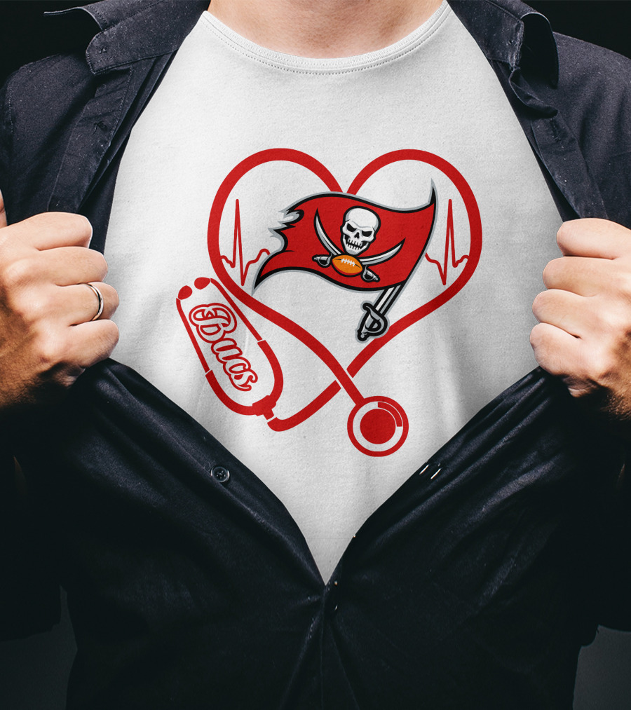 Bucs Heartbeat Nurse Stethoscope Pirate Flag T-Shirt
