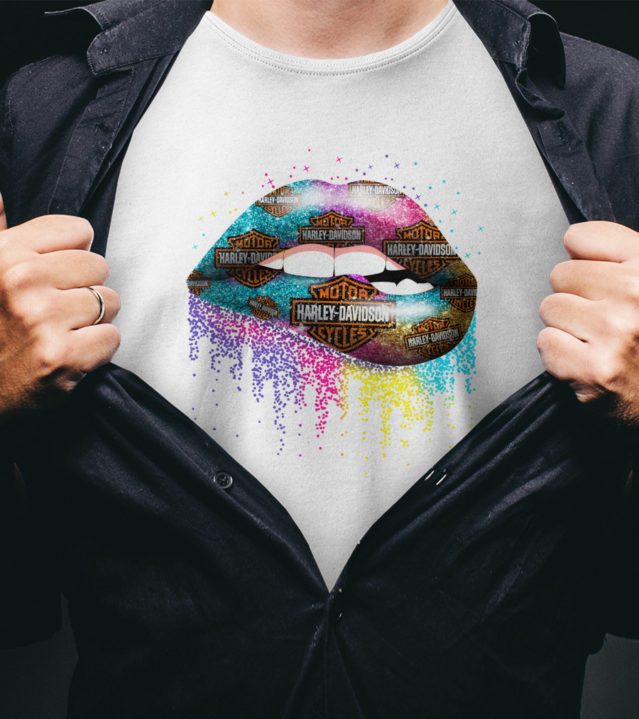 Harley Davidson Logo Lips With Colorful Effect T-Shirt