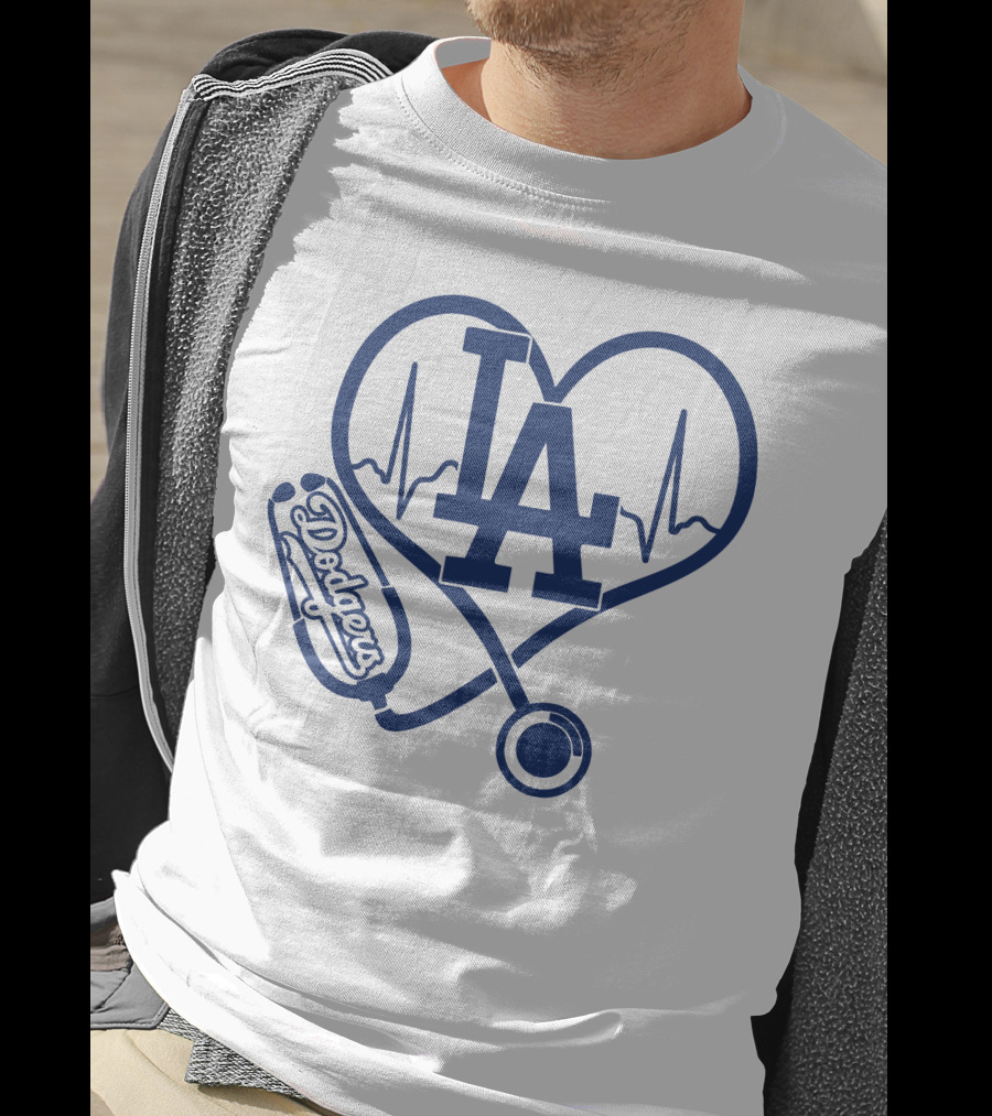 Nurse Love LA Heartbeat Dodgers Stethoscope T-Shirt