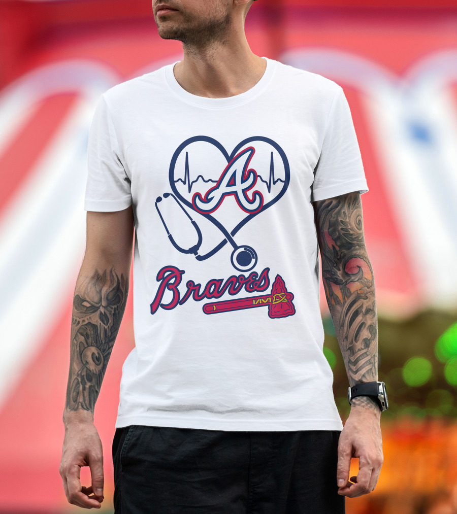 Nurse Heartbeat Stethoscope Atlanta Braves T-Shirt