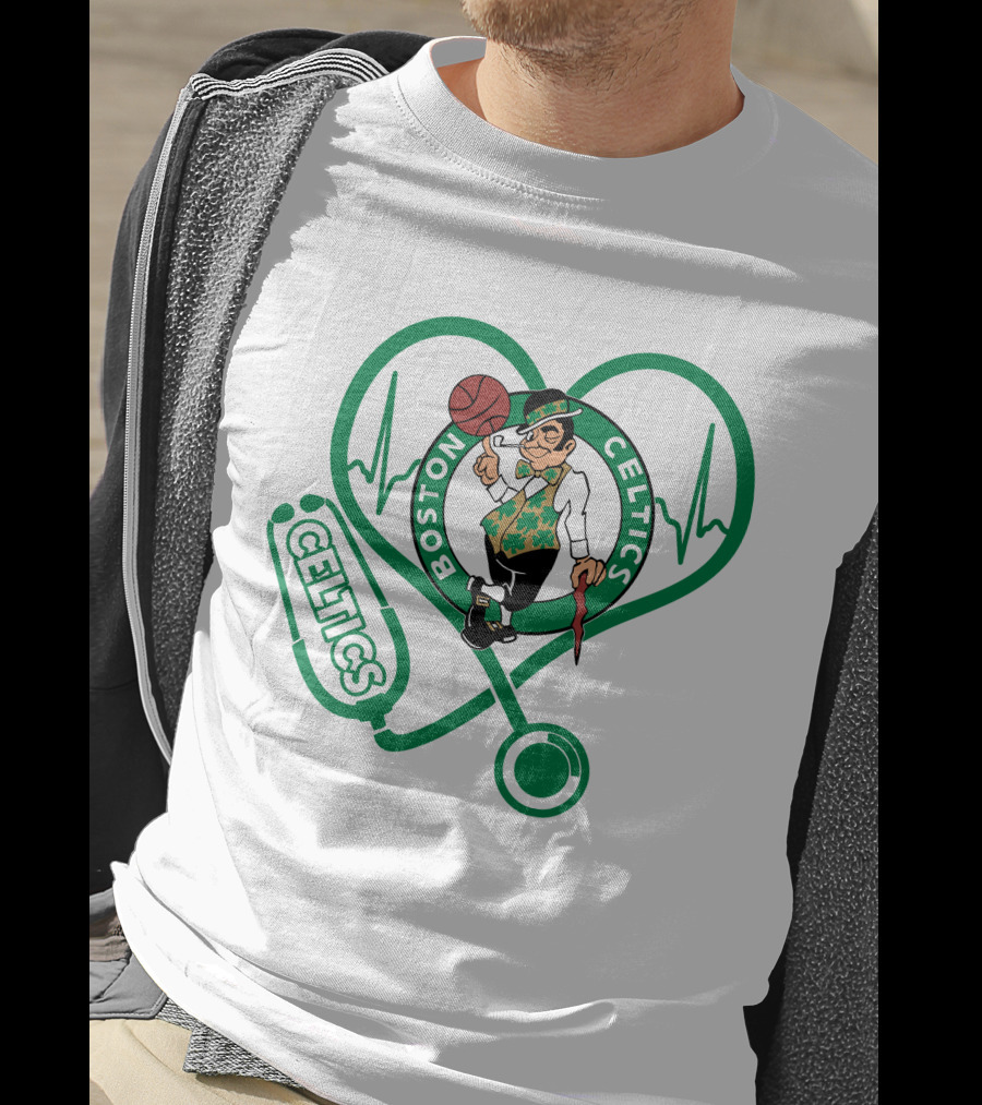 Nurse Heartbeat Boston Celtics Stethoscope T-Shirt