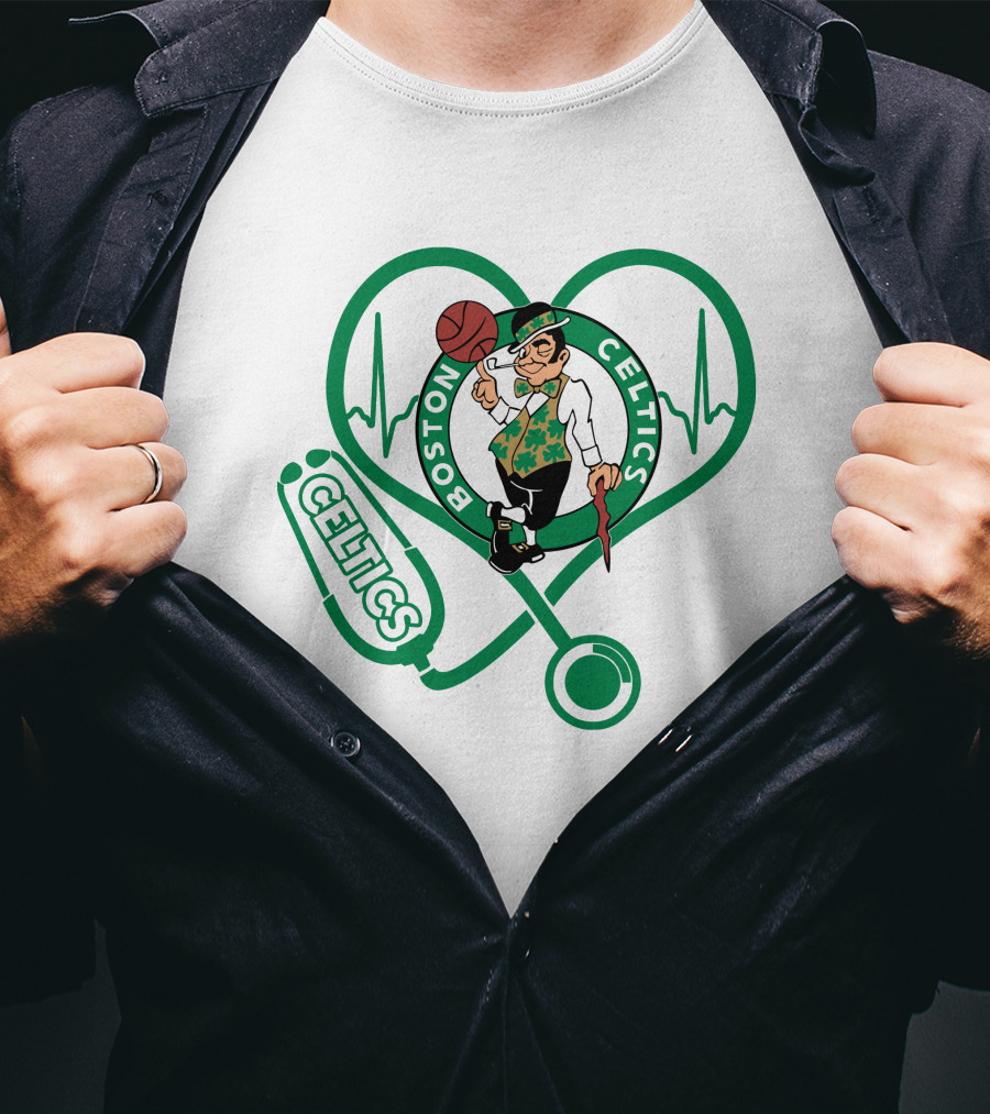 Nurse Heartbeat Boston Celtics Stethoscope T-Shirt