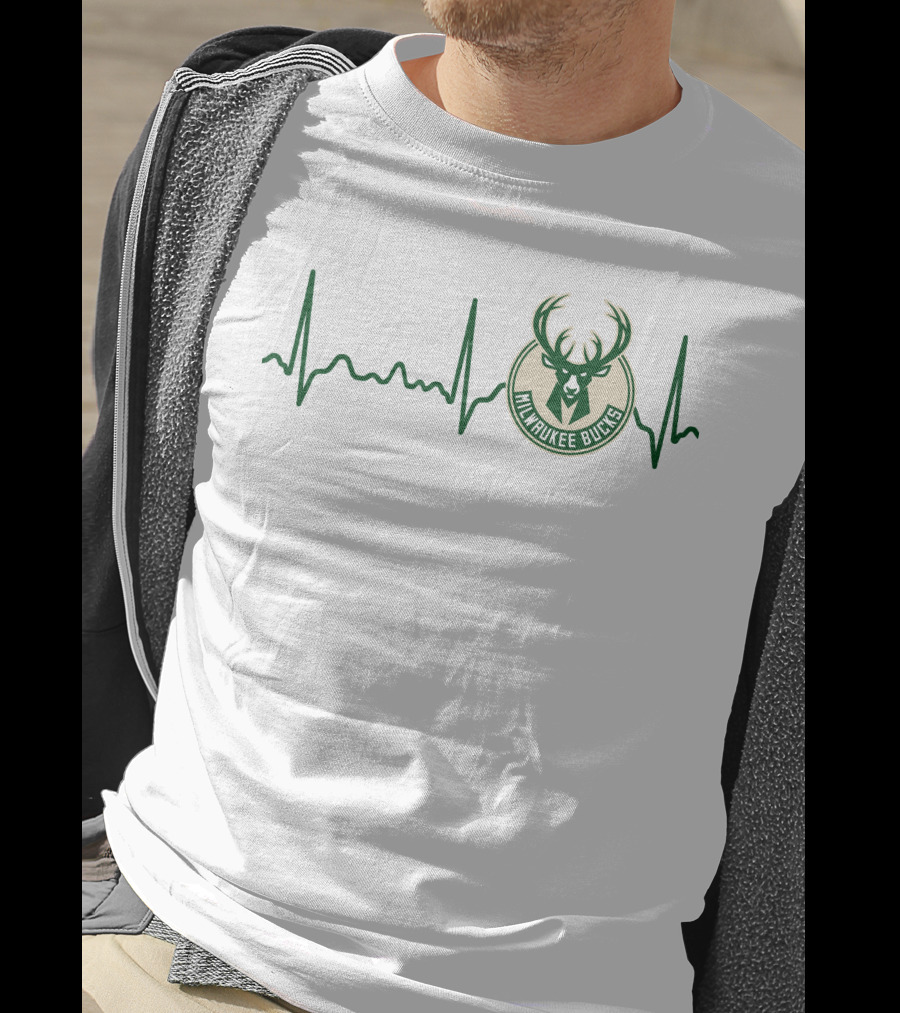 Heartbeat Milwaukee Bucks Basketball Emblem T-Shirt