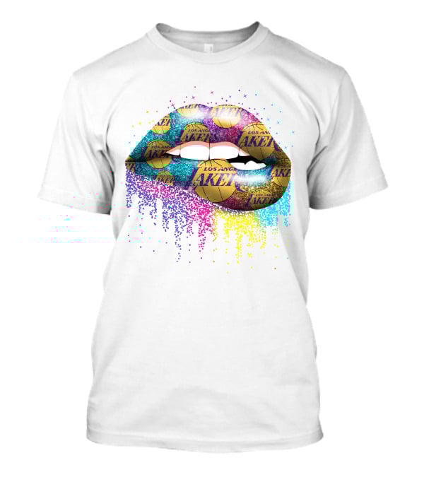 Los Angeles Lakers Lips Basketball Print T-Shirt