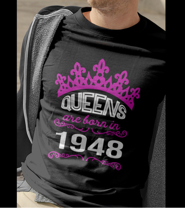 Queens Are Born In 1948 With Pink Crown And Elegant Script T-Shirt