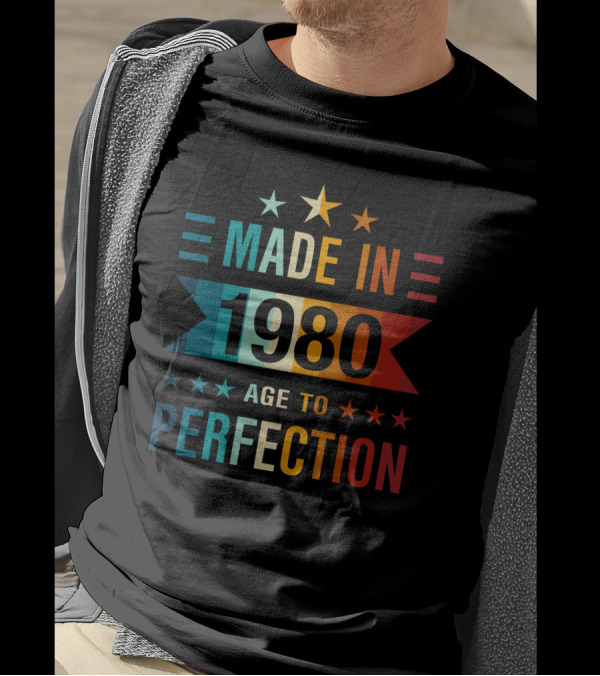 Made In 1980 Age To Perfection Vintage Retro Stars T-Shirt