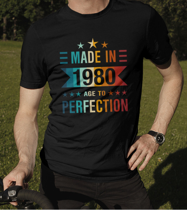 Made In 1980 Age To Perfection Vintage Retro Stars T-Shirt
