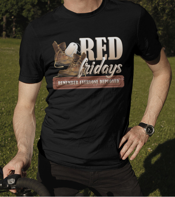 RED Fridays Remember Everyone Deployed Boots Dog Tags T-Shirt