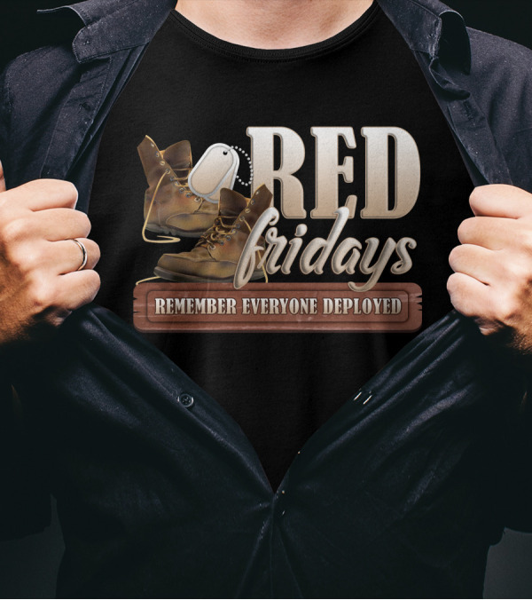 RED Fridays Remember Everyone Deployed Boots Dog Tags T-Shirt