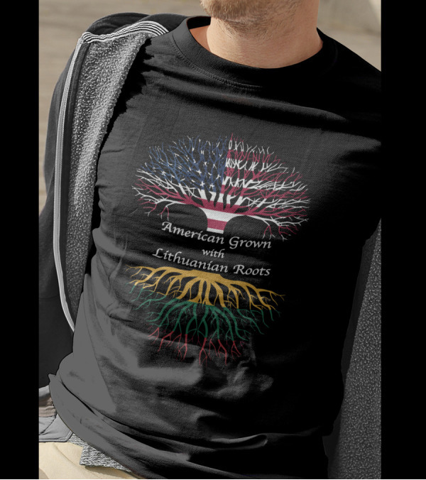 American Grown With Lithuanian Roots Tree Flag T-Shirt