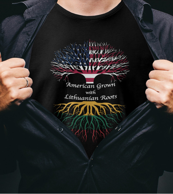American Grown With Lithuanian Roots Tree Flag T-Shirt