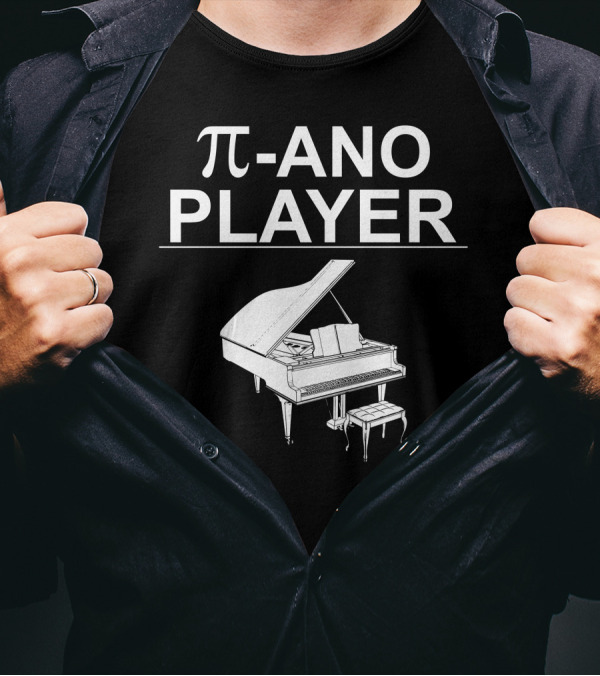 PI ANO Player Funny Music Player Piano Illustration In Blue Typography T-Shirt