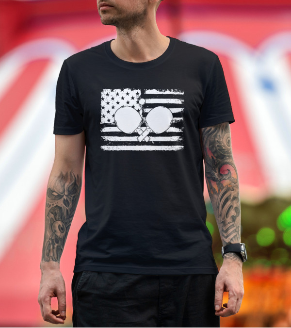 Premium T-Shirt: USA Flag Table Tennis Paddle and Ball T-Shirt USA Flag Table Tennis Paddle and Ball T-Shirt