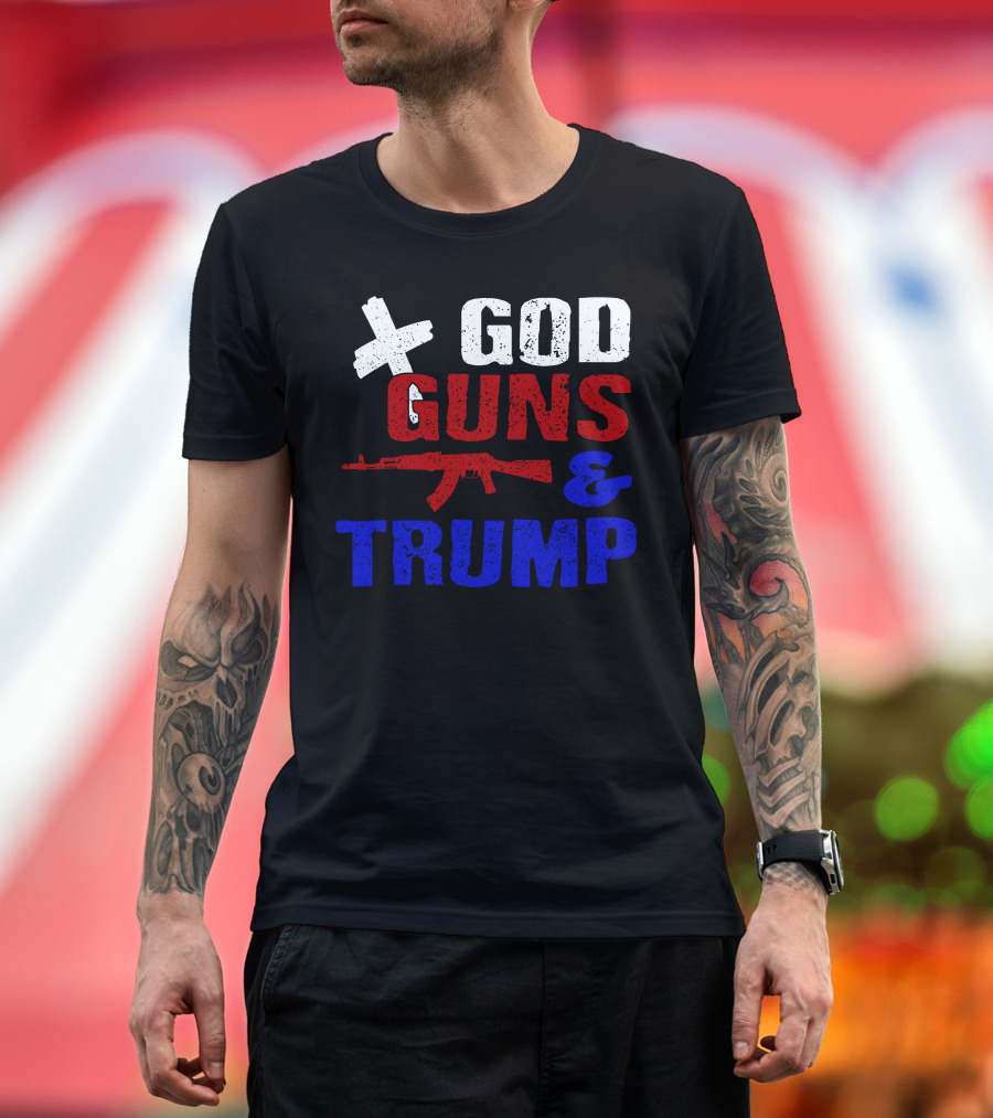 God Guns Trump Cross Rifle Patriotic T-Shirt