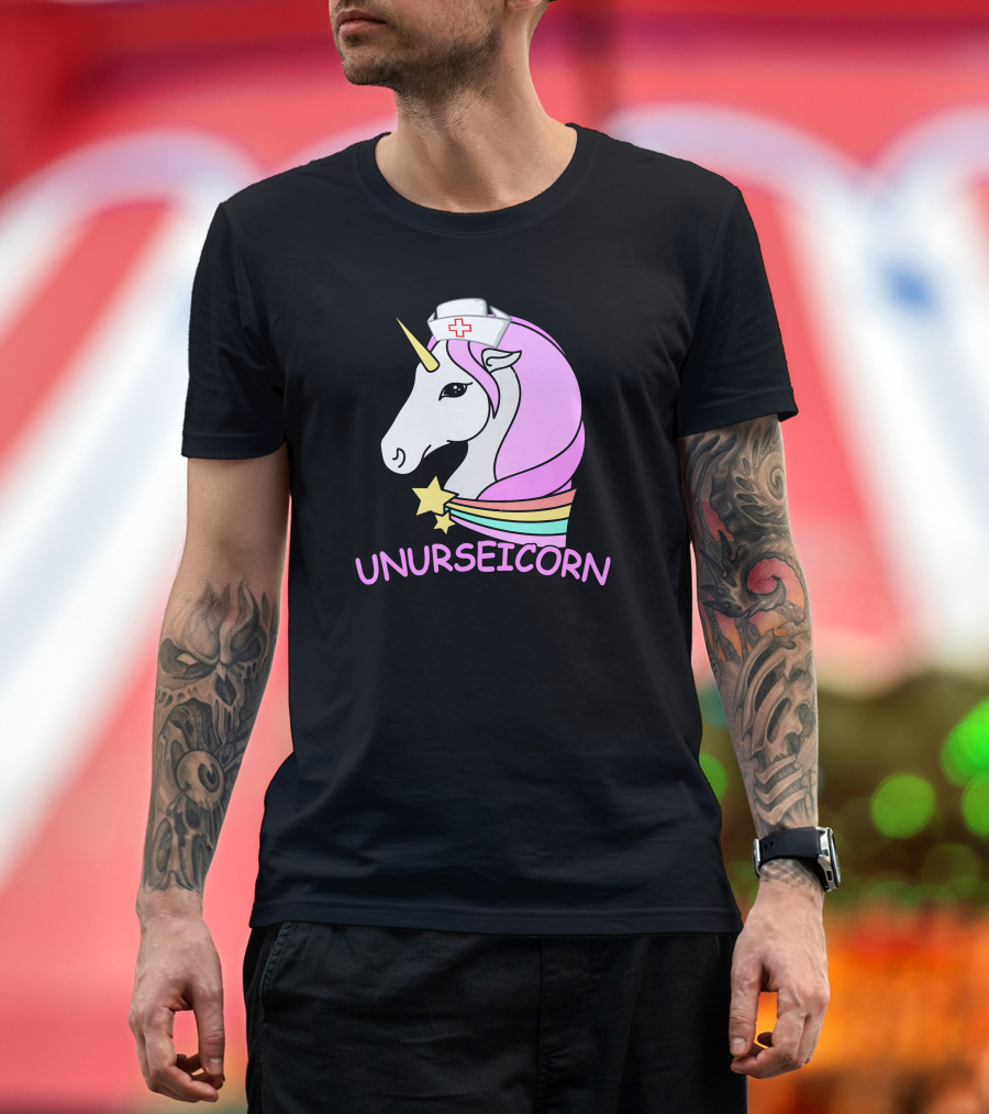 Unurseicorn Nursing Unicorn Rainbow Star Nurse Hat T-Shirt