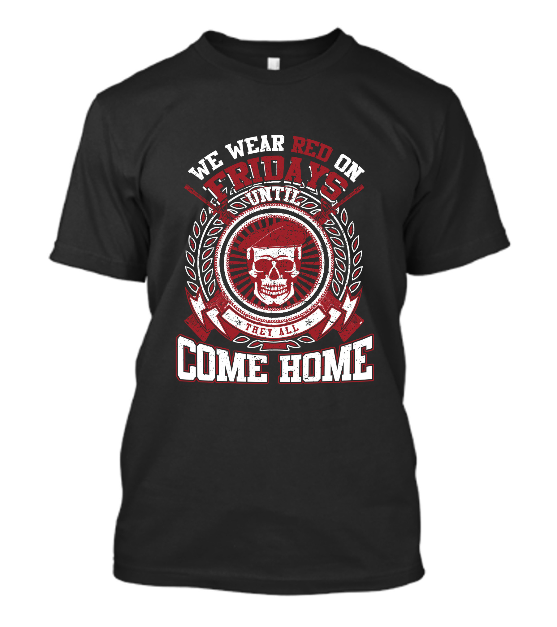 We Wear Red On Fridays Until They All Come Home Skull Badge T-Shirt