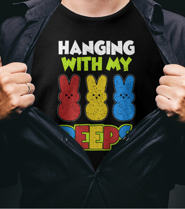 Hanging With My Peeps Red Yellow Blue Funny Easter T-Shirt