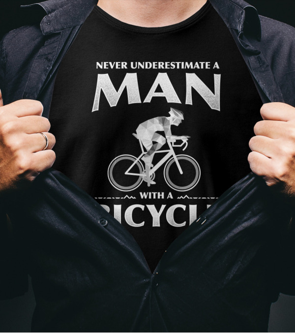Never Underestimate A Man With A Bicycle Cyclist Geometric T-Shirt